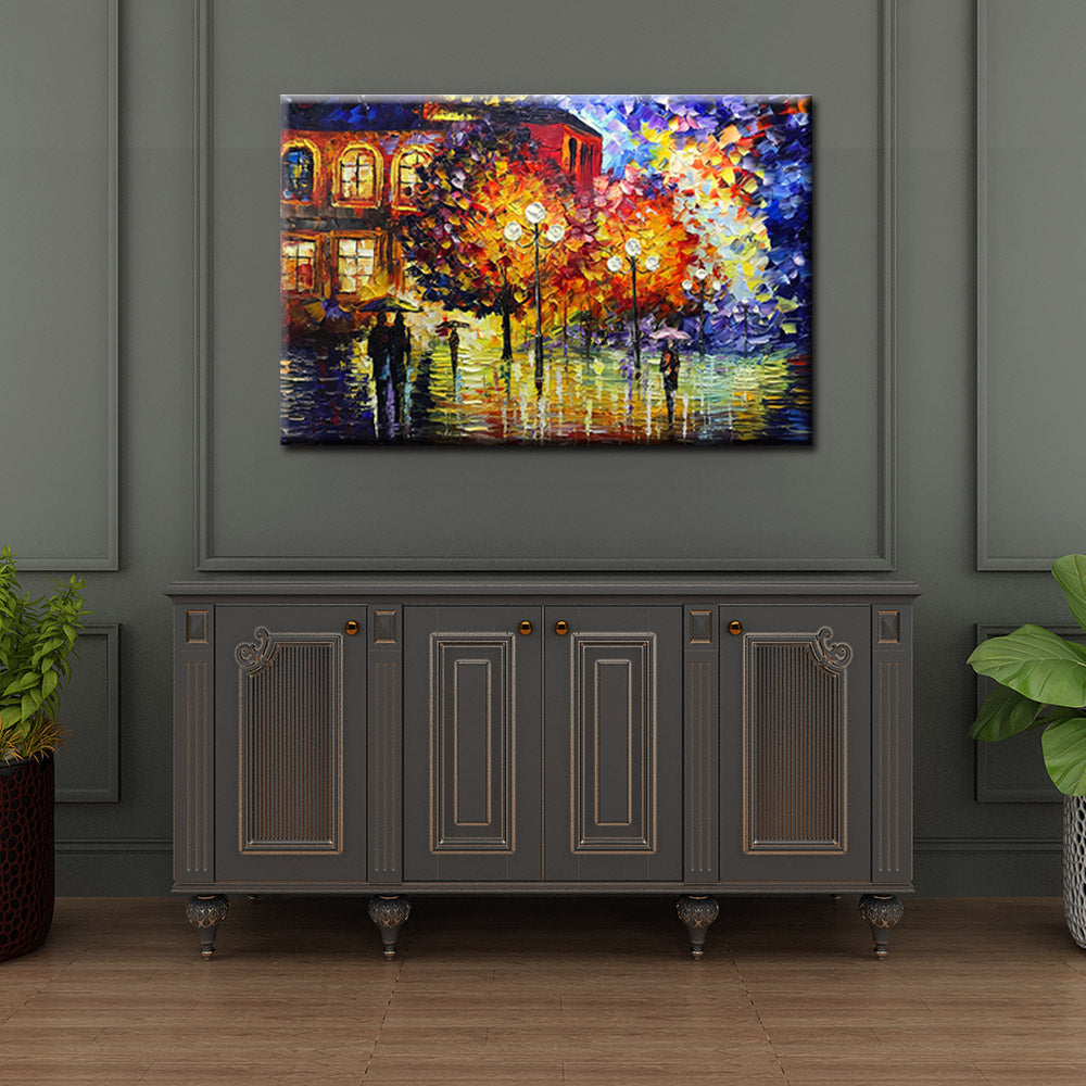 Colorful Abstract Acrylic Art Walking Outside the Church Canvas Art
