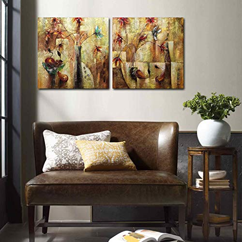 Acrylic Artwork Abstract Handmade Painting Two Square Panels Decor Living Room