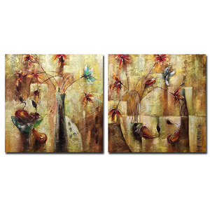 Acrylic Artwork Abstract Handmade Painting Two Square Panels Decor Living Room