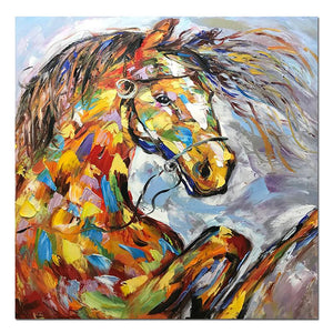 Multi-color Running Horse Palette Knife Hand Painted Animal Artwork