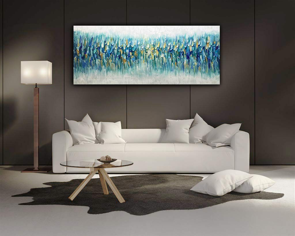 Art of Painting Abstract Light Blue Texture 100% Hand Painted No Fade