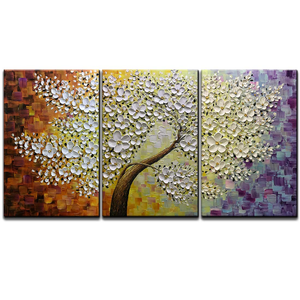 Art Pieces for Living Room Three Panels White Petals Flower Tree