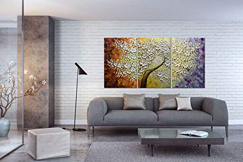 Art Pieces for Living Room Three Panels White Petals Flower Tree