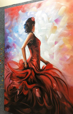 Vertical Canvas Art Painting Flamenco Lady Dancer Decor Living Room Hand Painted Acrylic Art