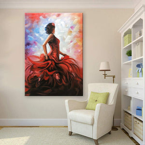 Vertical Canvas Art Painting Flamenco Lady Dancer Decor Living Room Hand Painted Acrylic Art