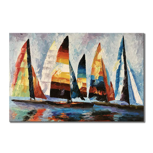 Oil Paintings for Sale by Artist Colorful Sailing Boat Touch Texture Unframed Wall Art