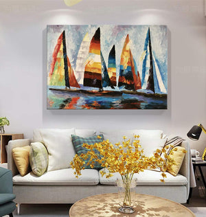 Oil Paintings for Sale by Artist Colorful Sailing Boat Touch Texture Unframed Wall Art