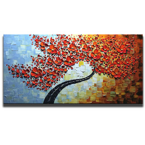 Handpainted Red Tree Wall Art Acrylic Canvas Oil Paintings