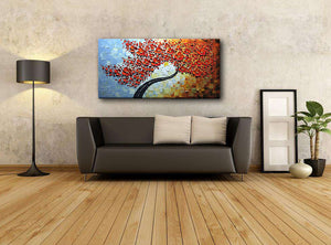 Canvas Oil Paintings Red Petals Black Trunk Clearly Texture Background