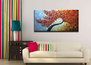 Canvas Oil Paintings Red Petals Black Trunk Clearly Texture Background