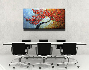 Canvas Oil Paintings Red Petals Black Trunk Colorful Background