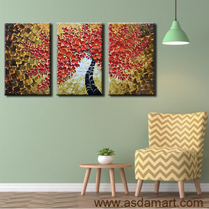 AsdamArt Handpainted oil paintings Red Art Work Maple Tree Pictures Abstract Art decor