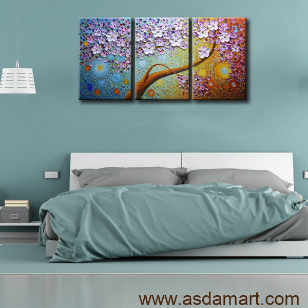 AsdamArt Handpainted oil paintings floral bedroom decor 3D paintings Horizontal Wall Art(Holiday promotion)