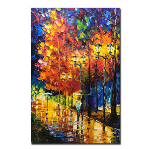 Autumn Painting Lover Stroll with Umbrella on Silent Street Canvas Art