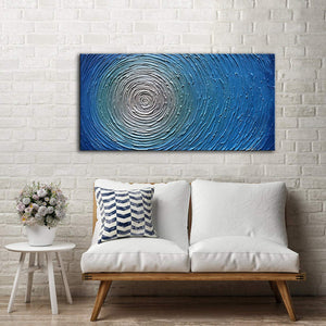 Extra Large Artwork Blue to White Circle Canvas Painting Gift Housewarming