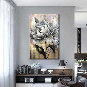 Large Grayish White Flower Rustic Background Bedroom Wall Canvas