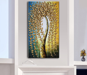 Modern Painting Ideas Vertical Gold Down Fall Flower Tree Canvas Art