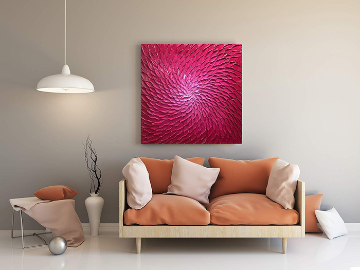 Local Art for Sale Square Pink Abstract Oil Painting Decor Blank Wall