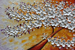 Cheap Large Paintings White Petals Flower Tree  Slight Orange