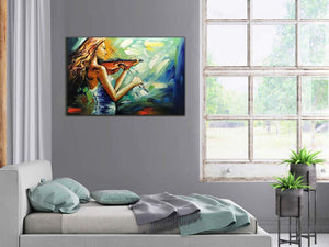 Living Room Canvas Beautiful Slim Girl Put Her Back into Playing Violin
