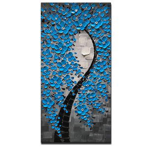 Blue Canvas Art Grey Background Vertical Flower Tree for Hallway