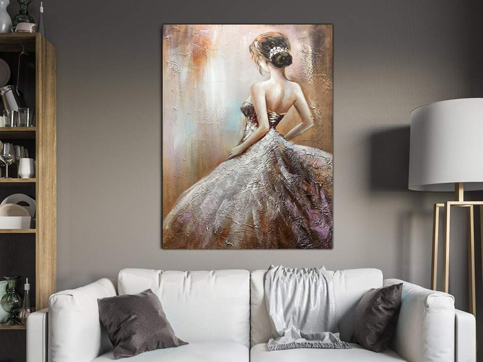 Buy Art Online Handcrafted Vertical Canvas Painting Elegant Girl on the Back