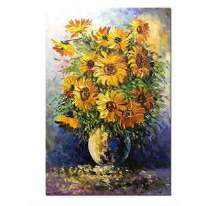 Yellow Sunflower Bouquet in the Vase Hand Painted Canvas Art Wall Art