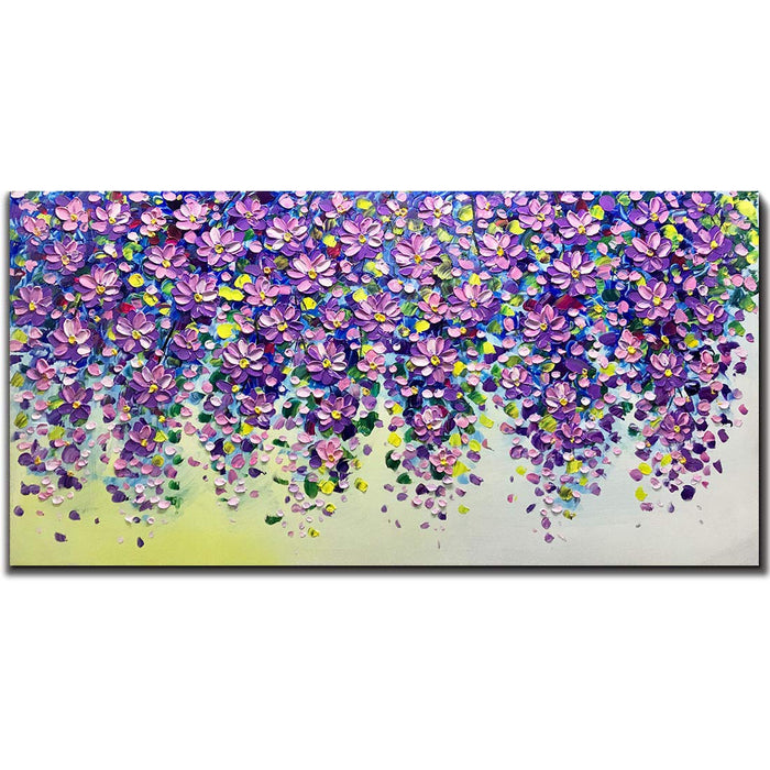 Oil on Canvas Abstract Purple Falling Flower Decor Home Update Style