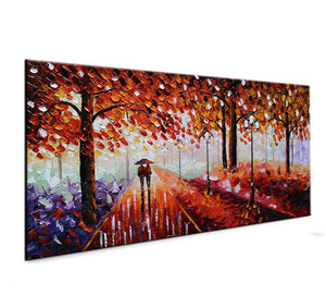 Canvas on Wall Maple Forest Lovers Walking in the Rain Oil Paintings