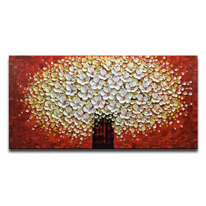White Petal Red Background 3D Hand Painted Canvas Wall Paintings
