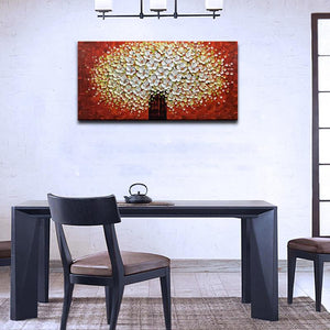 White Petal Red Background 3D Hand Painted Canvas Wall Paintings