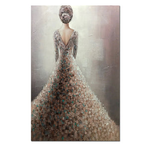 Giant Canvas Painting Slim Lady Dress Elegant Woman Backs Concave Convex Texture