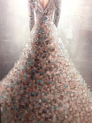 Giant Canvas Painting Slim Lady Dress Elegant Woman Backs Concave Convex Texture