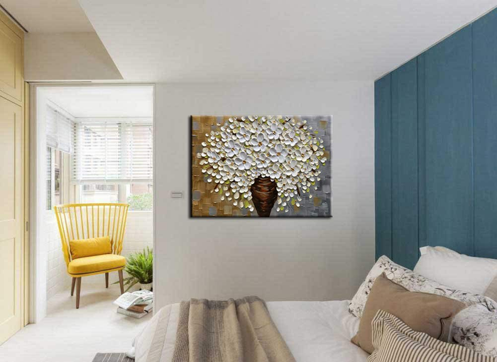 Cheap Modern Art Waterproof White Flower Canvas Painting Decor Bedroom