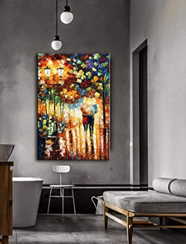 Cheap Art Canvas Rainy Night Lovers Walk In Park Colorful Vertical Paintings Gift for Spouse