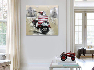 40x40 Canvas Art Motorcycle in City Handmade Painting Artwork Decor Bedroom