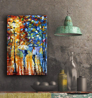 Colorful Paintings on Canvas Friends Free Walk in Night Rainy Park 100% Handcrafted Art