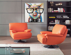 Contemporary Art Painting Pig with Glasses UnFramed Canvas Decor Bedroom