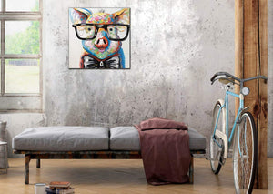 Contemporary Art Painting Pig with Glasses UnFramed Canvas Decor Bedroom
