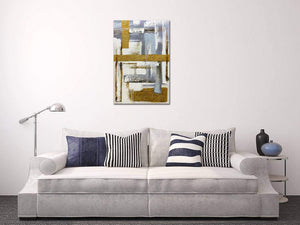 Contemporary Canvas Paintings Abstract Gold White Grey Thick Oil Wall Artwork