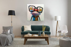 Living Room Art Decor Frog with Glasses Canvas Painting 100% Handmade