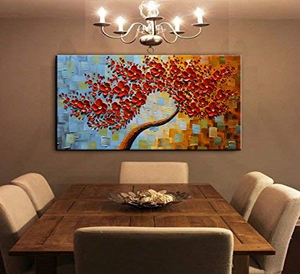 Contemporary Wall Art Red Flower Wealth Tree No Fade for 10 Years