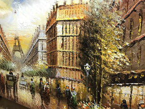 Original Art Painting Retro Romantic Paris Street Building Canvas Art As Gift