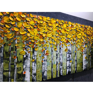 100% Handmade Yellow Maple Forest Green Trunk Bedroom Wall Art