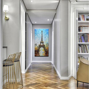 Hand Painted Blue Sky Street 3D Eiffel Tower Canvas Art