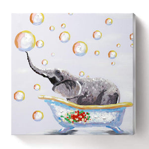Elephant Canvas Painting Little Lovely Elephant Play Bubble Bath Crock Decor Baby Room