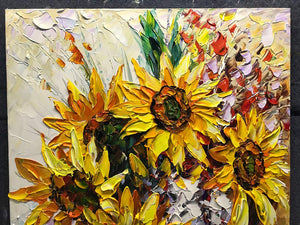 Extra Large Painting Canvas Yellow Sunflower Bouquet Acrylic Knife Painting
