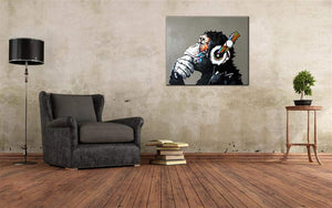 Cheap Original Art Thinking Monkey Wears Headphone Canvas Painting Gift to Family