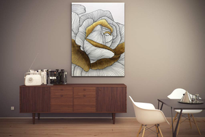 Extra Large Canvas Wall Art Giant Single White and Gold Flower Oil Painting