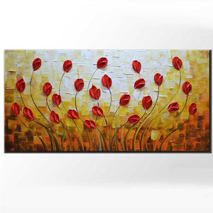 Abstract Floral Canvas Art Warm Color Decor Bedroom and Kitchen